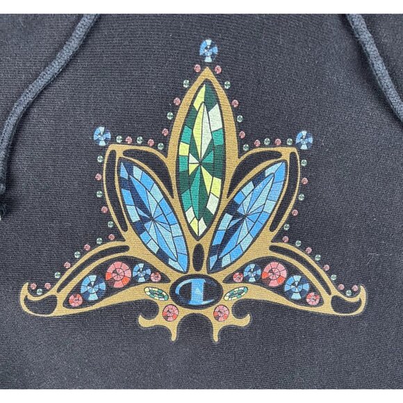 Champion Hoodie Mens Large Sweater Reverse Weave Black Custom Gem Large Print - Picture 3 of 10